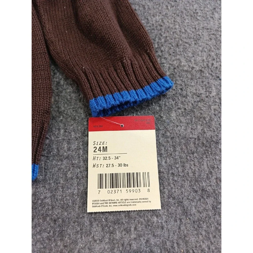 Oshkosh Bgosh Brown Pullover 1/4 Zip Sweater Blue Trim Boys 24M New With Tags